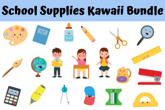 School Supplies Kawaii Bundle: A Graphic Design Asset for Content Creators